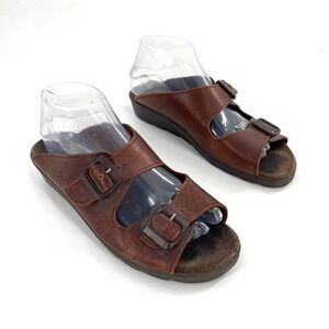 Springers Leather Buckle Strap‎ Slides Sandals Brown Comfort Casual Shoes Sz 8.5